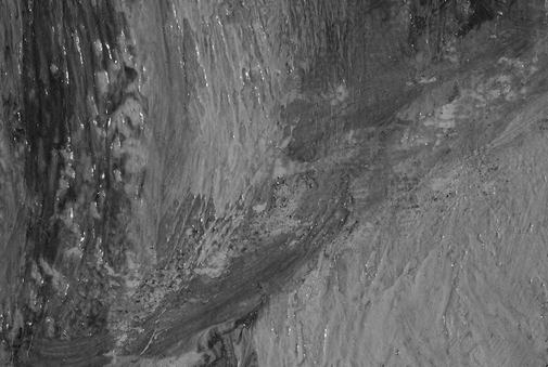 Infrared detail (Fuji, 1.0–1.1 µm) of the edge of the figure’s right wrist in Pissarro’s Woman Mending (1895) showing the underdrawing. The Art Institute of Chicago, 1959.636.