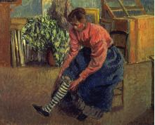 Camille Pissarro, Woman Called “La Rosa,” Pulling up Her Stocking, 1895. Private Collection.