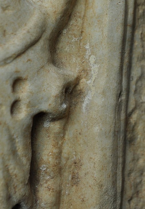 Detail showing the white accretions found scattered across the surface of Cinerary Urn (late 1st/early 2nd century A.D.). The Art Institute of Chicago, 1926.621a–b.