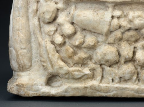 Detail showing the large hole in the bottom proper right corner of Cinerary Urn (late 1st/early 2nd century A.D.). The Art Institute of Chicago, 1926.621a–b.