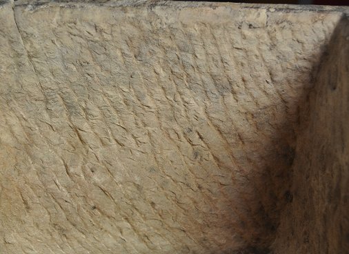 Detail showing the marks left by a point chisel on the front surface of the interior of Cinerary Urn (late 1st/early 2nd century A.D.). The Art Institute of Chicago, 1926.621a–b.