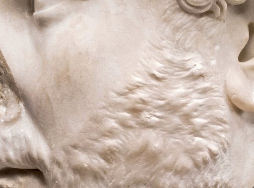 Detail of Portrait Head of Emperor Hadrian (A.D. 130/38 or later) showing the sensitive modeling of the beard. The Art Institute of Chicago