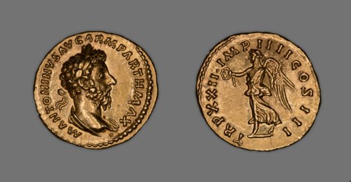 Roman Art | Online Scholarly Catalogue | Art Institute of Chicago | Aureus (Coin) Portraying Emperor Marcus Aurelius, A.D. 167/68