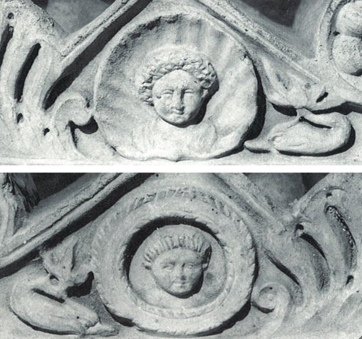 Details of busts in Iulia Prisca urn, in Friederike Sinn, Stadtrömische Marmorurnen, Beiträge zur Erschliessung hellenistischer und kaiserzeitlicher Skulptur und Architektur 8 (Von Zabern, 1987), pl. 61c-d