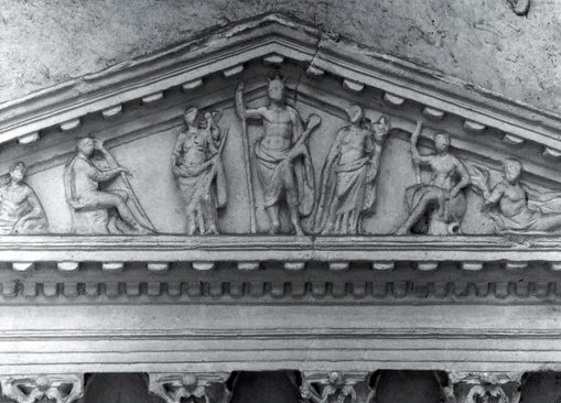 Roman Art | Online Scholarly Catalogue | Art Institute of Chicago | Reproduction depicting a Relief from the Ara Pietatis Augustae, detail of pediment of Temple of Mars Ultor, in Charles Brian Rose
