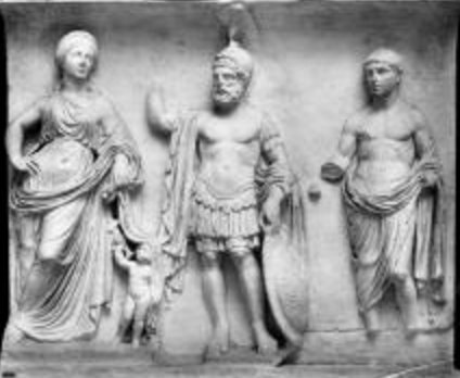 Roman Art | Online Scholarly Catalogue | Art Institute of Chicago | Relief depicting Venus Genetrix, Mars Ultor, and the deified Julius Caesar, from Carthage, National Museum of Antiquities, Algiers