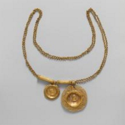 Roman Art | Necklace with Coin Pendants, 3rd century A.D. Roman. Gold; l. 80 cm (31 1/2 in.); large coin: diam. 5.6 cm (2 3/16 in.); small coin: diam. 3.5 cm (1 3/8 in.). The Metropolitan Museum of Art | Art Institute of Chicago