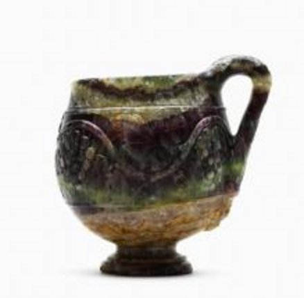 Roman Art | Online Scholarly Catalogue | Art Institute of Chicago | Roman, found in Cilicia (in modern Turkey). The Barber Cup, 50/100 A.D. Fluorite; height 15 cm (5 7/8 in.), diam. at rim 9.5 cm (3 3/4 in.). London, British Museum.