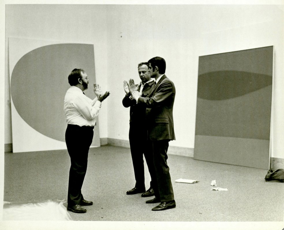 Henry Geldzahler, James N. Wood, and Ellsworth Kelly in the galleries at the Metropolitan Museum of Art, New York c. 1969.