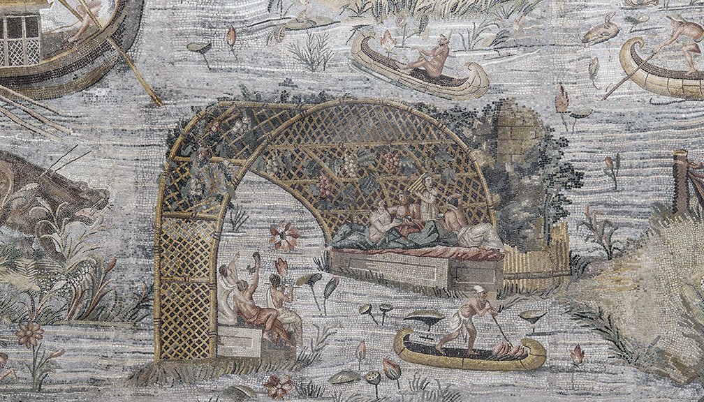 Roman Art | Online Scholarly Catalogue | Art Institute of Chicago | Roman, from Temple of Fortuna, Praenesta, The Nile Mosaic (detail), c. 80 B.C. Palestrina, Museo Prenestino Barberiano