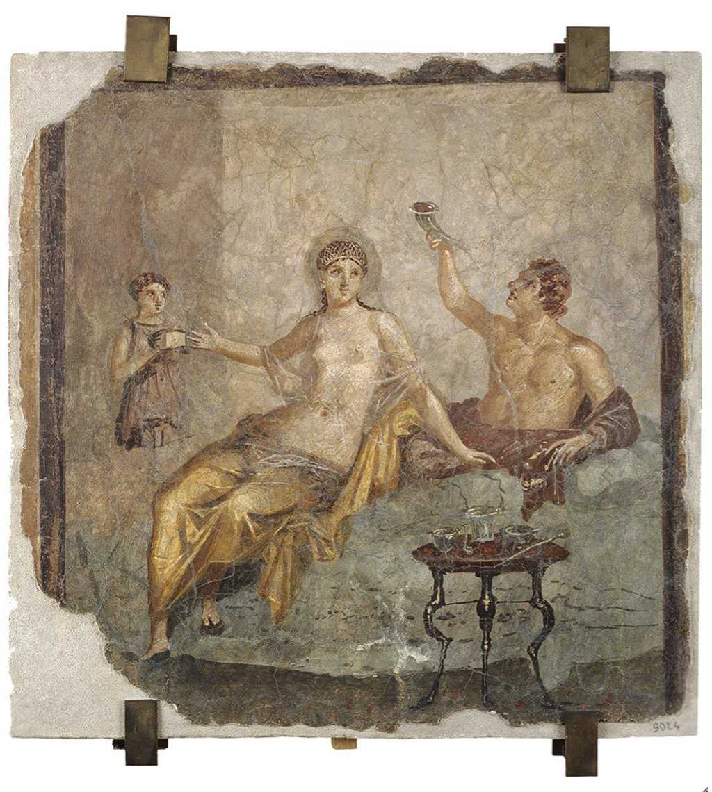 Roman Art | Online Scholarly Catalogue | Art Institute of Chicago | Banquet scene. Roman wall painting from Herculaneum. Naples, Museo Archeologico Nazionale.