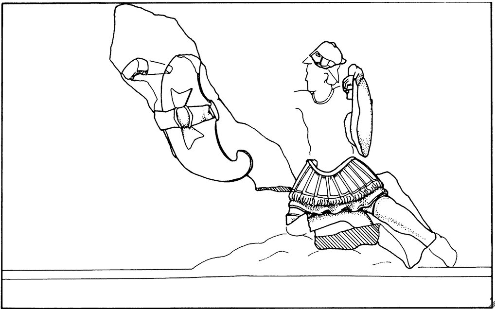 Drawing of Slab 7 from the Amazonomachy of the Hadrianic Theater at Corinth, in Sturgeon