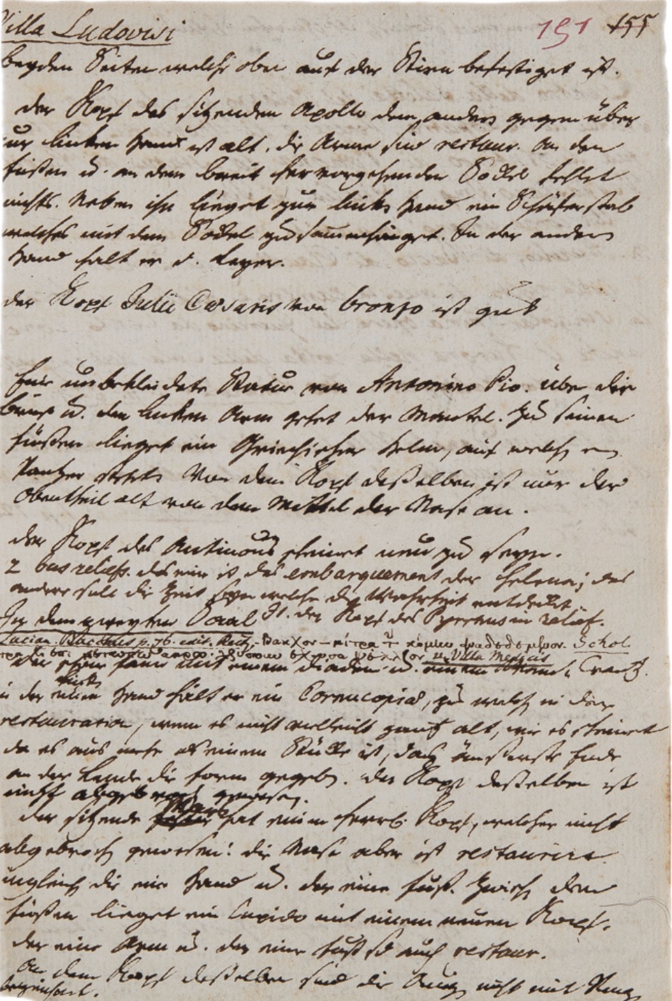 A page from Johann Joachim Winckelmann’s manuscript recording his 1756 examination