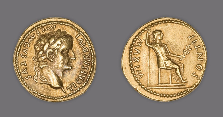 Roman Art | Online Scholarly Catalogue | Art Institute of Chicago | Aureus (Coin) Portraying Emperor Tiberius, A.D. 15/37