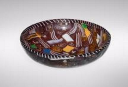 Roman Art | Online Scholarly Catalogue | Art Institute of Chicago | Eastern Mediterranean. Bowl. Mosaic glass; height 3.9 cm (1 1/2 in.), diam. 13.2 cm (5 3/8 in.). Corning, N.Y., Corning Museum of Glass.