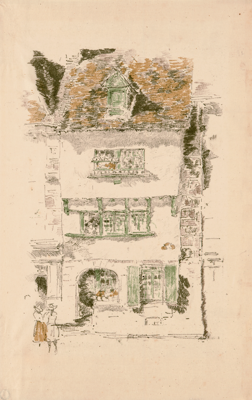 James McNeill Whistler (American, 1834–1903). Yellow House, Lannion, 1893. Color   transfer lithograph from five stones, with scraping, on cream Japanese paper; 242 × 162   mm (image); 319 × 204 mm (sheet). The Art Institute of Chicago, the Charles Deerin