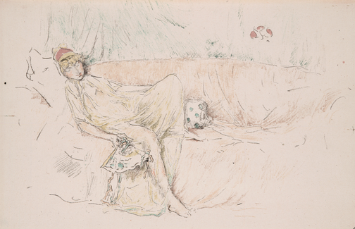 James McNeill Whistler (American, 1834–1903). Draped Figure, Reclining, 1892. Color   transfer lithograph from five stones on cream laid paper; 180 × 258 mm (image); 187 ×   288 mm (sheet). The Art Institute of Chicago, gift of the Crown Family in honor o