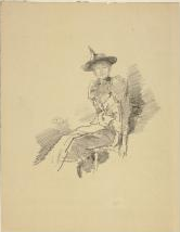 James McNeill Whistler (American, 1834–1903). The Winged Hat, 1890. Transfer  lithograph in black with scraping, on tan laid paper; 179 × 174 mm (image); 308 ×   241 mm (sheet). The Art Institute of Chicago, bequest of Arthur MacDougall Wood,   through th