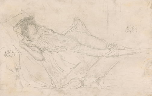 James McNeill Whistler (American, 1834–1903). Reclining Draped Figure, 1893  Lithographic crayon, with traces of scraping and stumping, on fine-grained transfer   paper, laid down on cream wove paper; 161 × 245 mm (primary support); 239 × 323 mm   (second