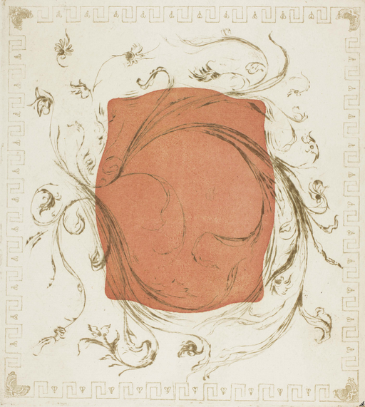 Theodore Roussel (English, born France, 1847–1926). Scarab, Grecian Key and Fly   Pattern Mount, 1897–99. Color drypoint, soft ground, and lavis on ivory laid paper;   298 × 265 mm (plate); 328 × 299 mm (sheet). The Art Institute of Chicago, gift of Meg  